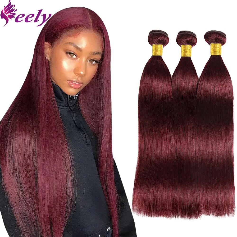 Red #99j Human Hair Bundles Straight Brazilian Remy Hair 1/3 Bundles Human Hair Unprocessed For Women Straight Extensions Weave