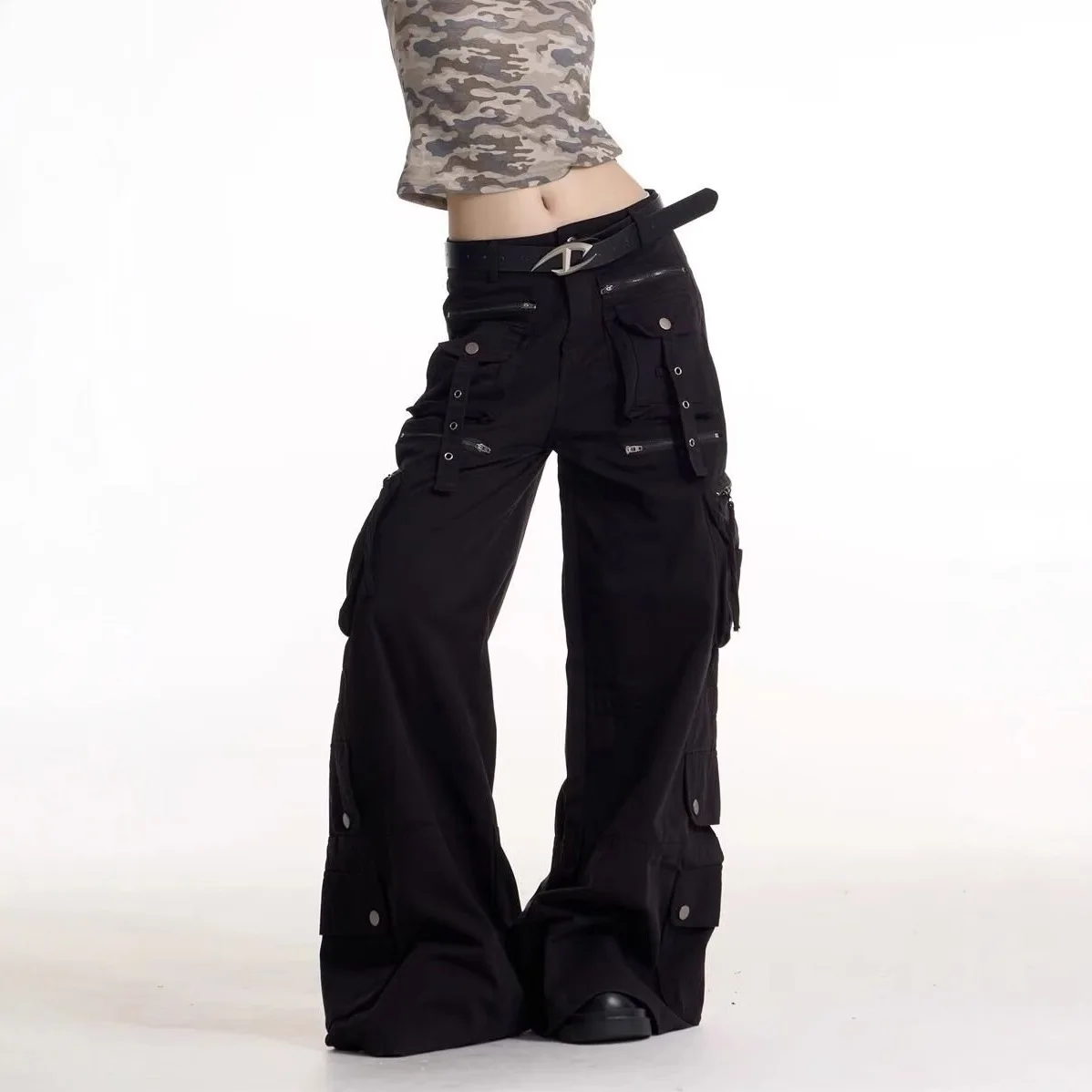 Unsiex Jeans 2026 New Lace Up Y2K Denim Cargo Pants For Men Women Subculture Loose Wide Leg Floor Length Flared Long Trousers