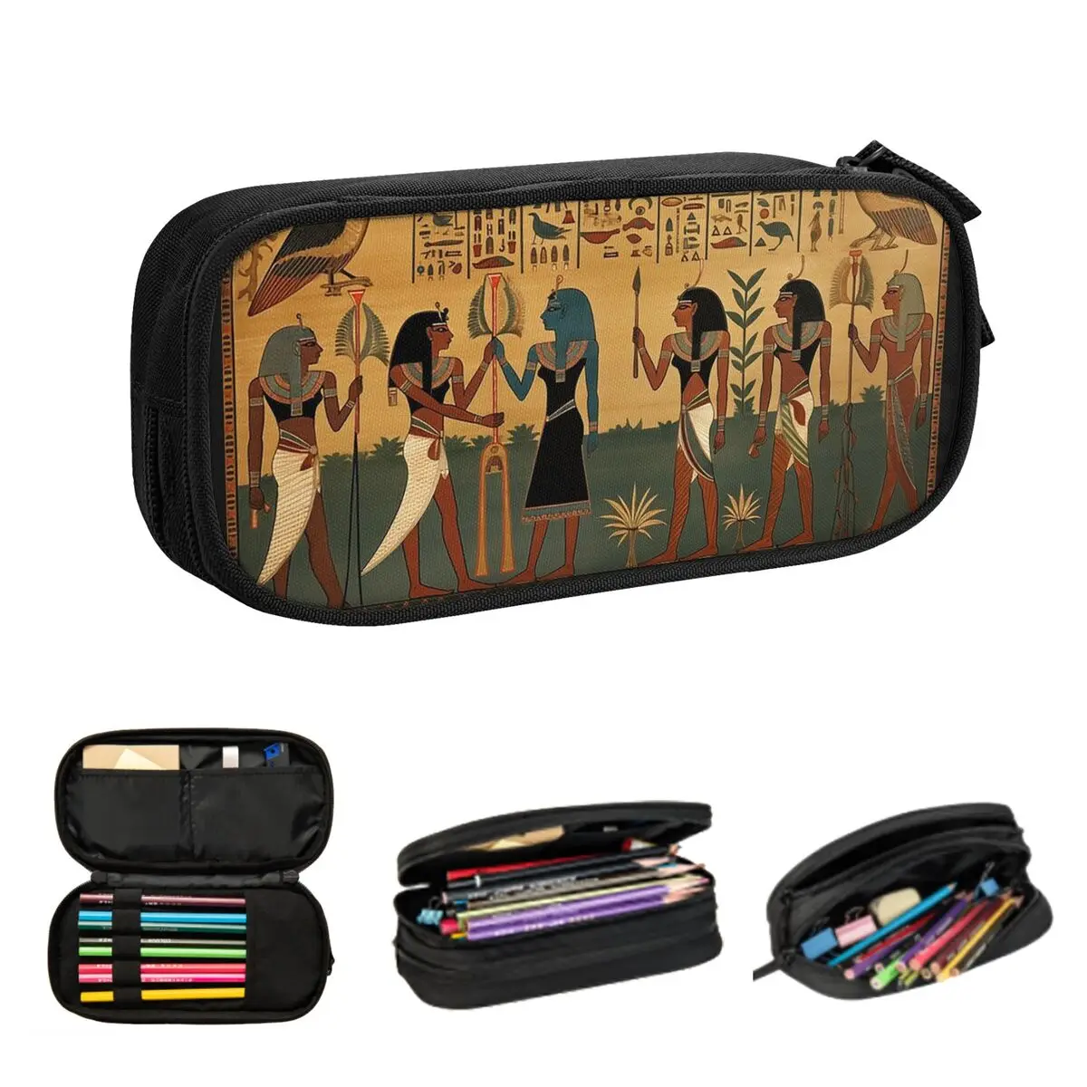 مصر القديمة جدارية الأساطير المصرية مقلمة للطلاب مدرسة صندوق القلم حقيبة أقلام رصاص سعة كبيرة قلم رصاص الحقيبة حامل القلم