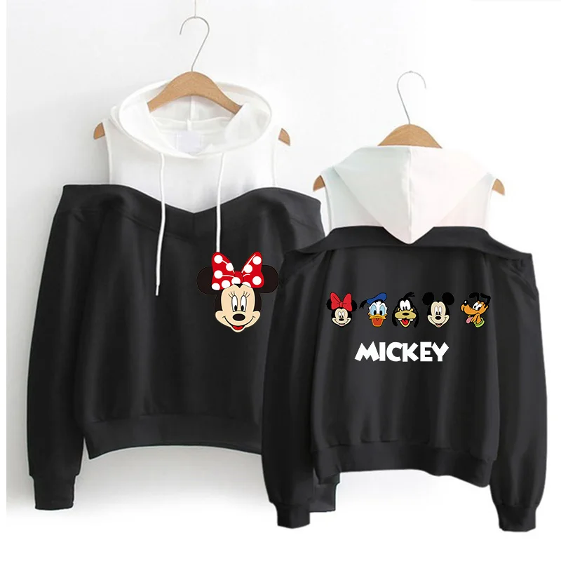 Y2k Hoodies Minnie Disney Hoodie Off Shoulder Mickey Mouse Women Sweatshirt Kids Boys Girls Harajuku Streetwear Clothes