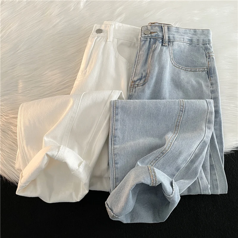 

Trendy White Men's Jeans Loose Straight Casual Nine-Piece Pants Hong Kong Sle High Street Neutral Wide Leg Long Trousers
