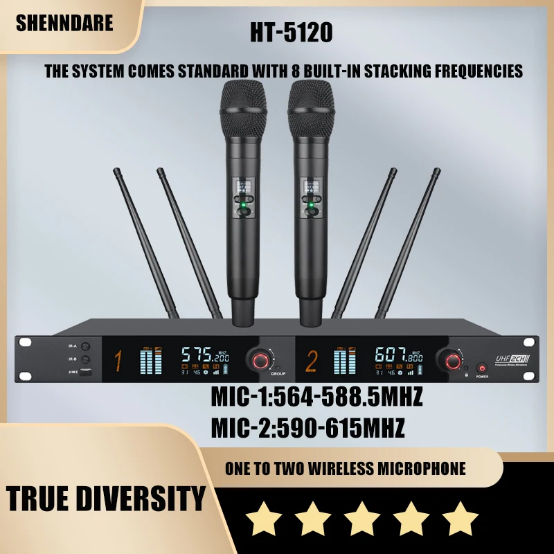 

shenndare 564~615MHz true diversity Wireless Microphone UHF Wireless microphone professional 2 Channel digital Wireless mic