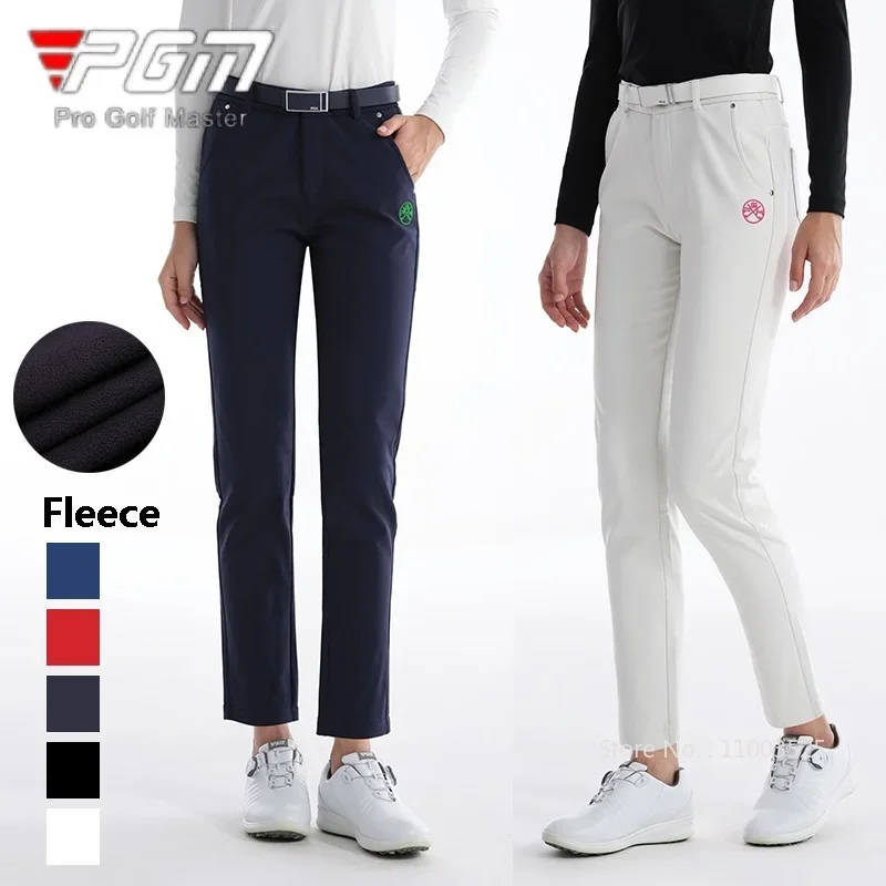 PGM Ladies Thicken Slim Golf Pants Women High Waist Plush Straight Trousers Female Keep Warm Elastic Casual Sweatpants 5 Color