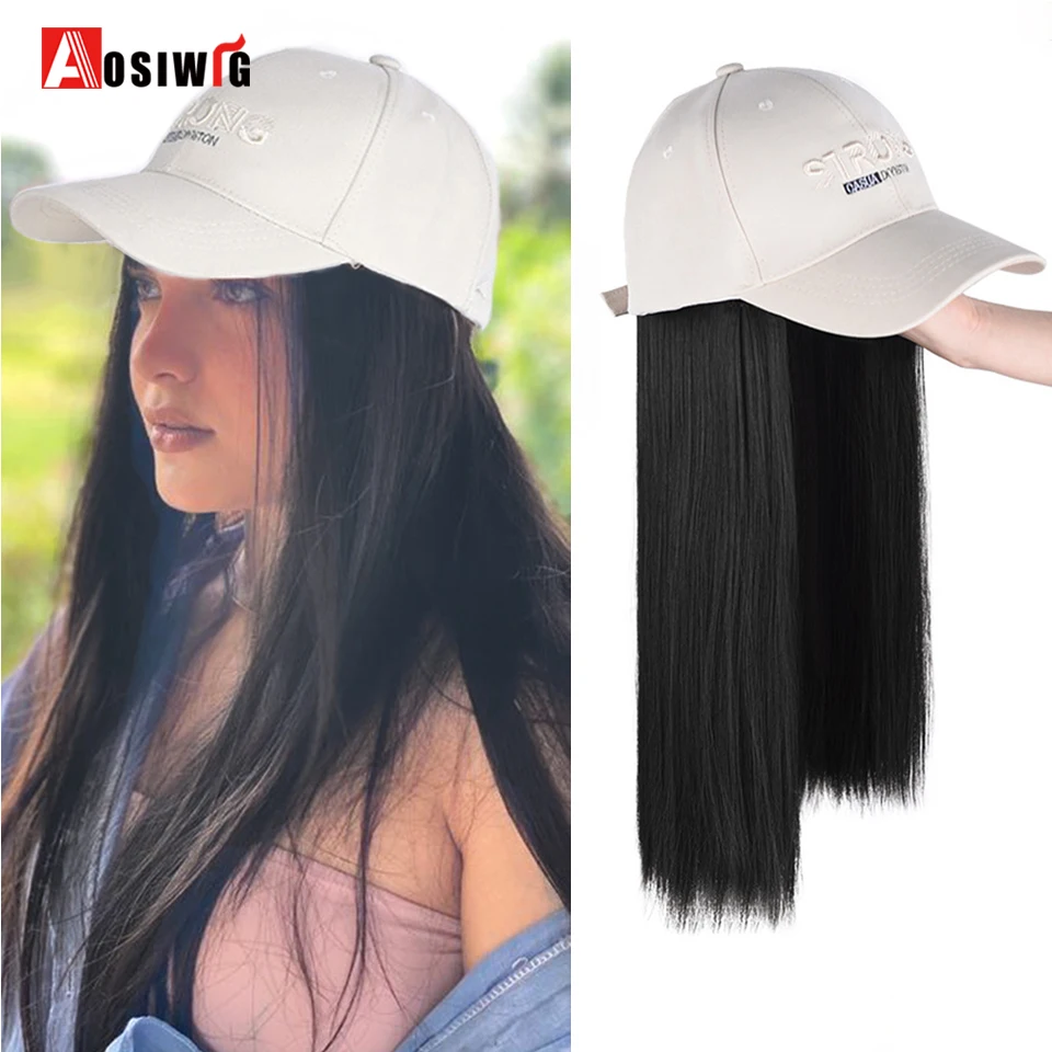 Synthetic Baseball Cap Hair Wig White Cap Hair Extensions Naturally Connect  Adjustable Hat Wig Heat Resistant Daily Use Wig