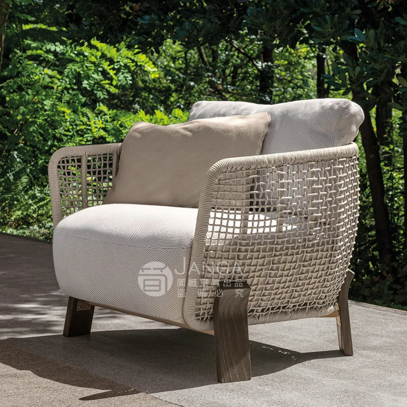 Outdoor rattan sofa solid wood villa garden leisure combination rattan chair coffee table outdoor terrace balcony courtyard furn
