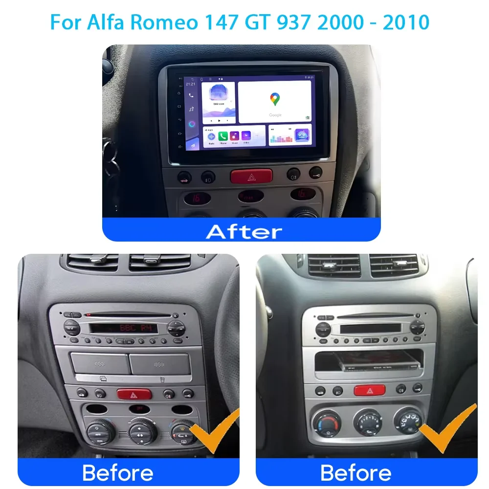 Android 16 Carplay For Alfa Romeo 147 GT 937 2000-2010 GPS Navigation Video Car Radio GPS Automotive Multimedia Car Monitor DVD