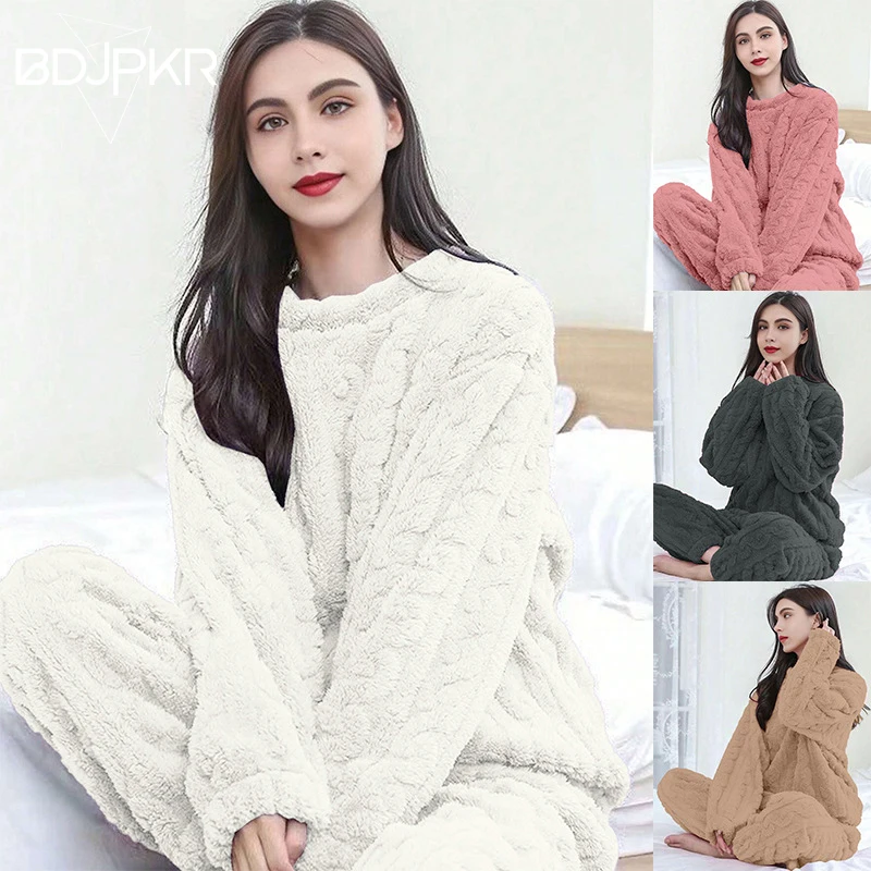 

Autumn And Winter New Women's Flannel Home Clothes, Solid Color Warm And Can Be Worn Externally, Pajamas Pajamas For Women YCF