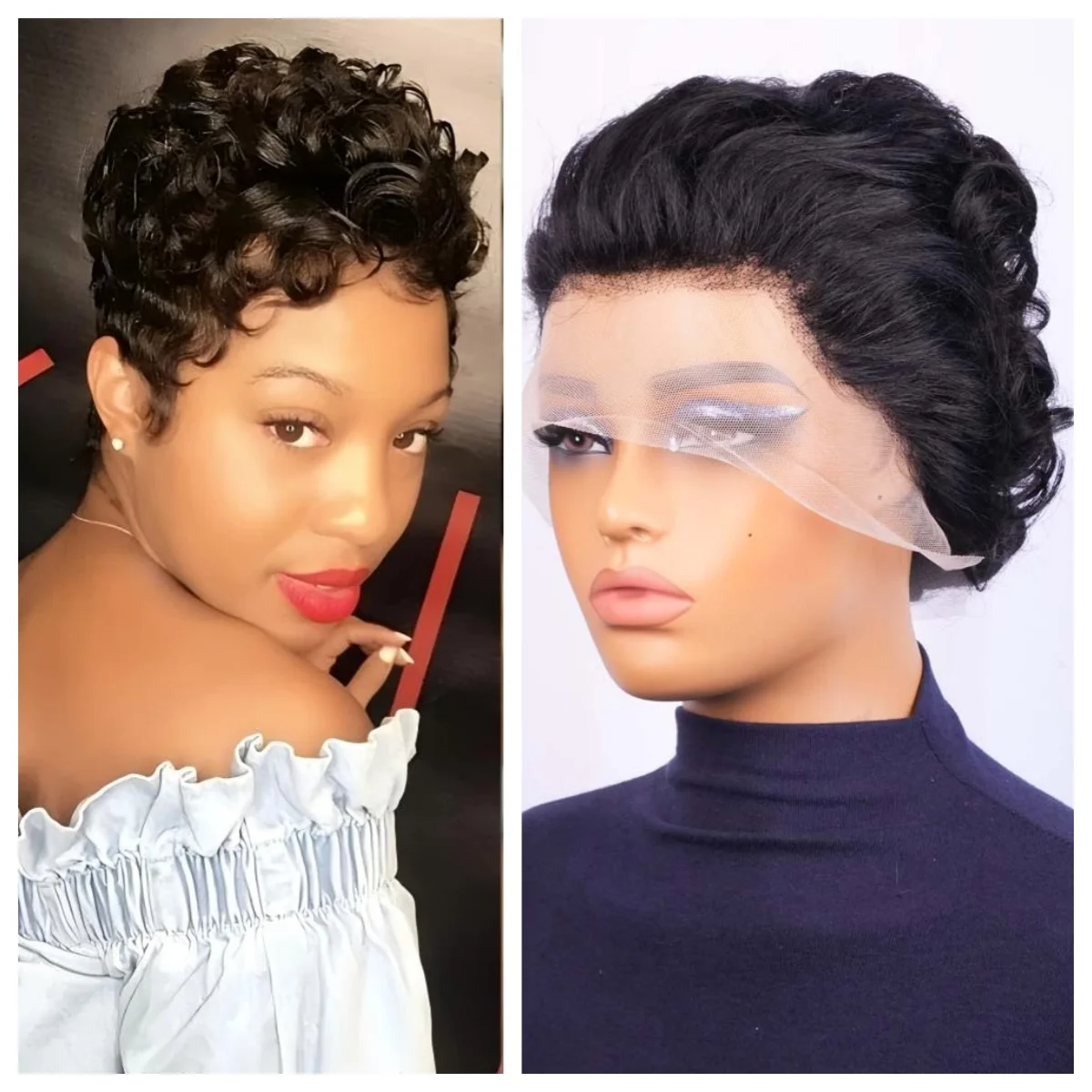 วิกผมสั้นทรงพิกซี่แบบลูกไม้ 13x4 ผมหยิกเด้งดึ๋ง ทำจากผมแท้บราซิลสำหรับผู้หญิงผิวดำ