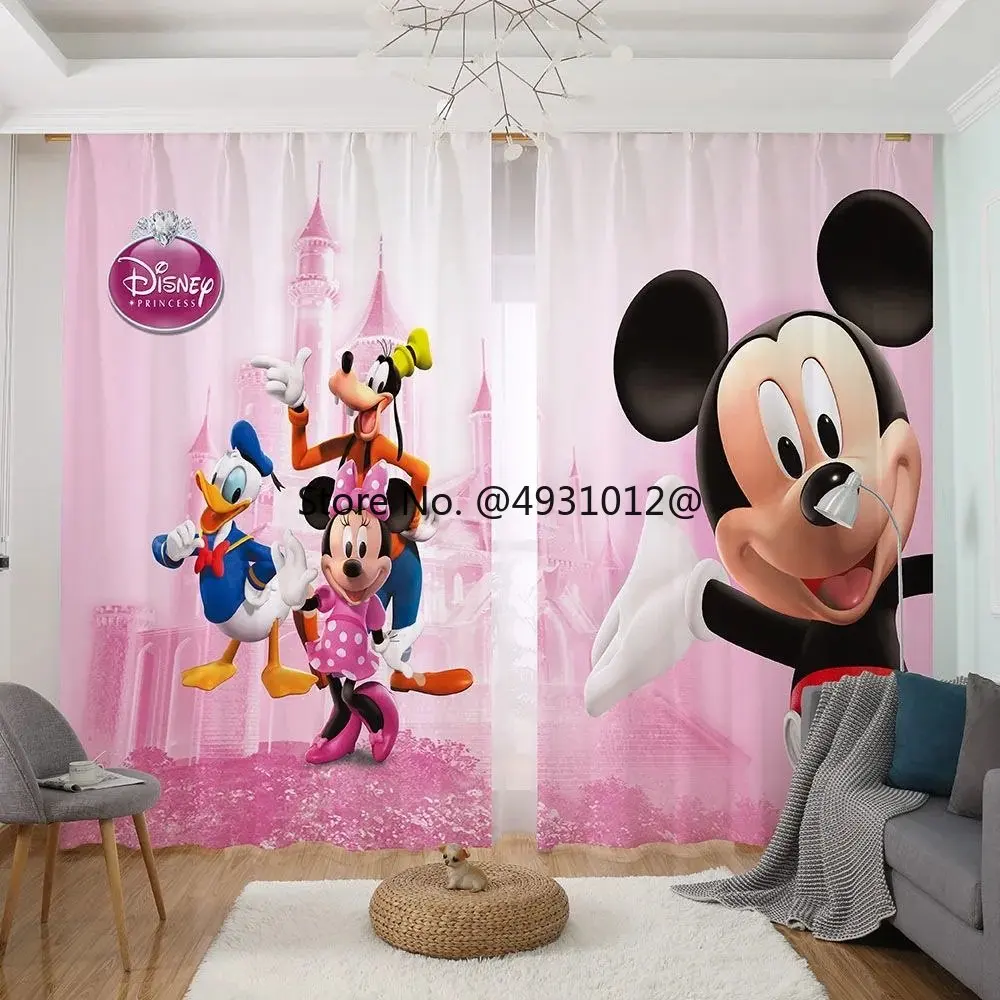 Disney Cartoon Disney Mickey Minnie Mouse Różowa zasłona okienna Druk 3D Zasłony zaciemniające Pokój dzienny Rozmiar niestandardowy Prezenty dla dzieci