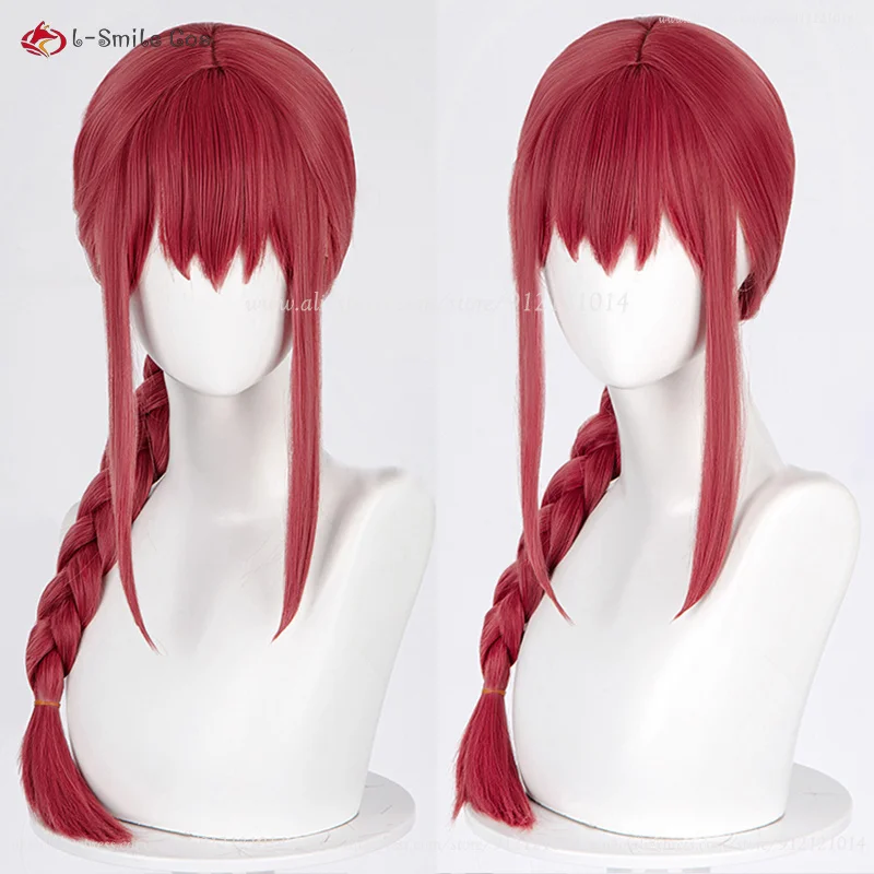 Perruque de Cosplay Anime Makima pour Femme, Longue Tressée Rouge, Degré de Chaleur, Cheveux Synthétiques, ix, Bonnet, En Stock