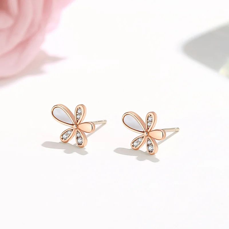 RYJU 925 Sterling Silver Temperament Flower Stud Earrings Daily Wear Exquisite Piercing Accessories Girls Gift Fashion Jewelry