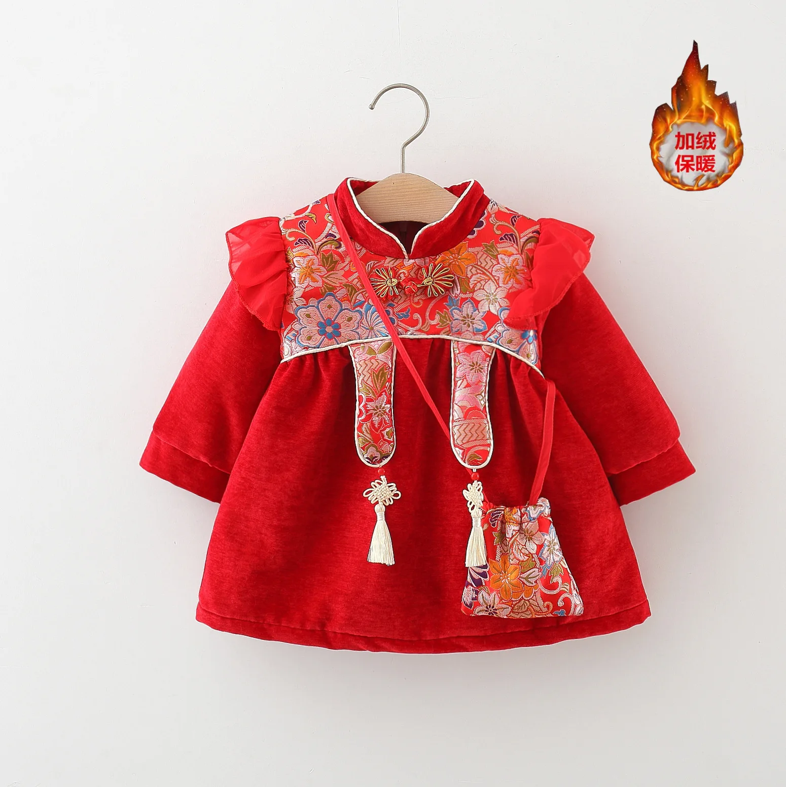 2Pcs Baby Girl Dresses Winter Girls Chinese Style Cheongsam Dresses Girls Embroidered Tang Dresses One Year Old Dress