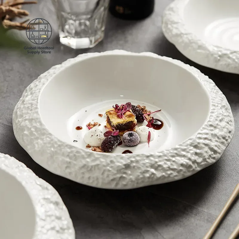 Rock patternceramic plate household deep plate dish creative hotel restaurant tableware high-grade white dinner plate soup