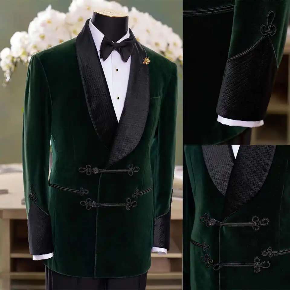 

Classic Wedding Men's Suit Velvet Men Suit Party Suit 2-PCS Buckle Tailor-Made Groom Groomsman Formal Occasions Size Customized