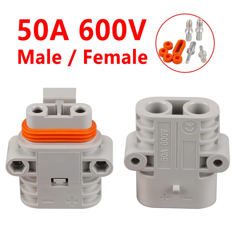 

5/20/100Sets Anderson Waterproof Plug 50A 600V 6 AWG Grey Forklift Cable Power Connectors Plug Solar Panel Wire Connector