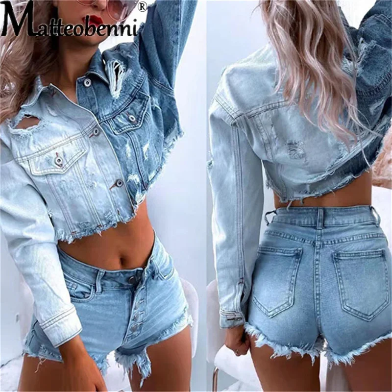 Chaqueta vaquera de manga larga para mujer, abrigo informal