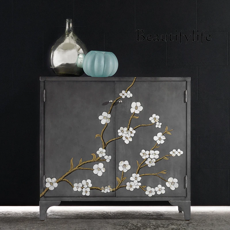 

French light luxury solid wood entrance shoe cabinet simple modern home decoration storage partition designer model