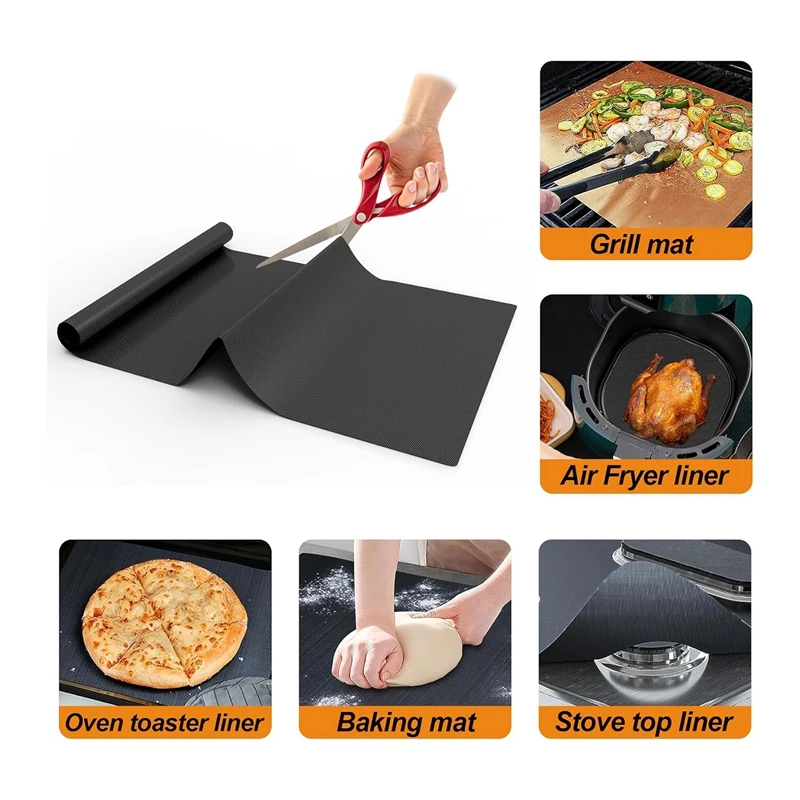 ●78 Inch Roll Large Copper Oven Liners for Bottom of Oven and PFOA Free, Thick Heavy Duty Non Stick Oven Mats Black