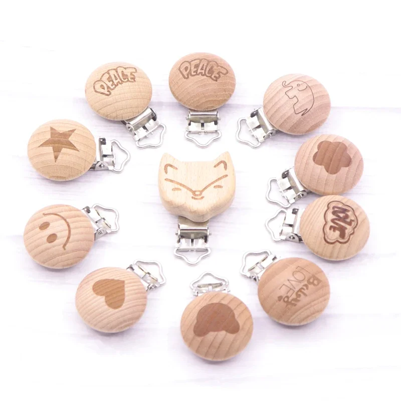 

5pcs Wooden Baby Pacifier Clips Diy Stroller Accessories Toddler Toys Baby Teething Necklace Printing Infant Soother