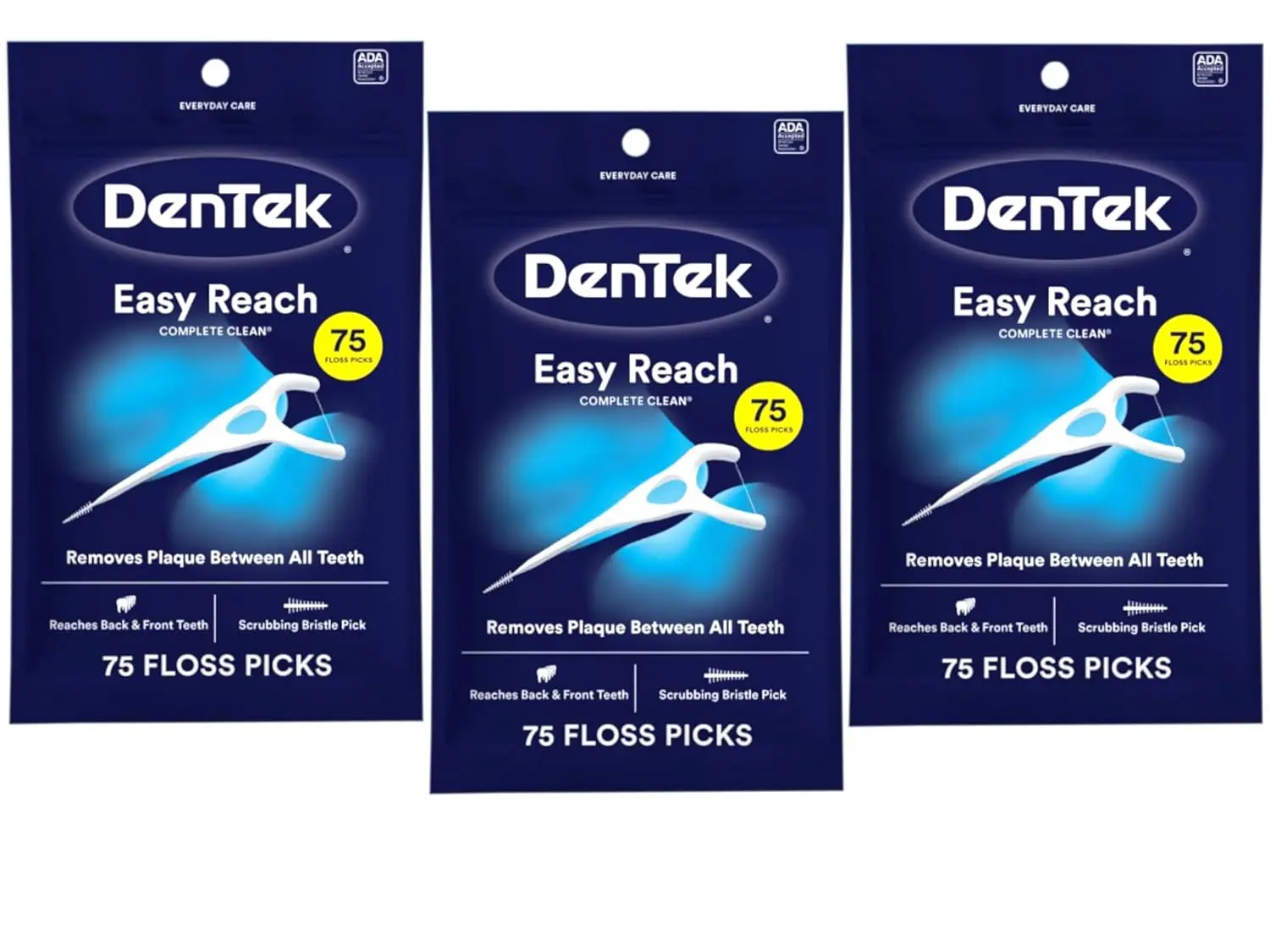 

Easy Reach Floss Picks, No Break & No Shred Floss, 75-Count, 3 Pack