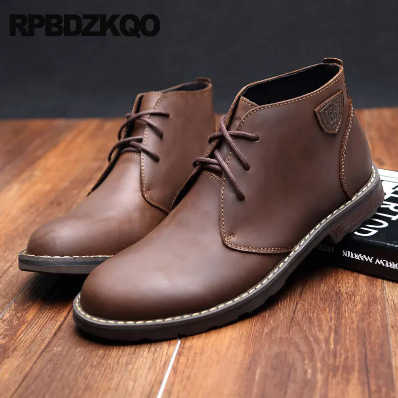 Brown Ankle 2022 Shoes Black Genuine Leather Retro Handmade Lace Up Booties Full Grain Boots Autumn Men Vintage Short Chukka