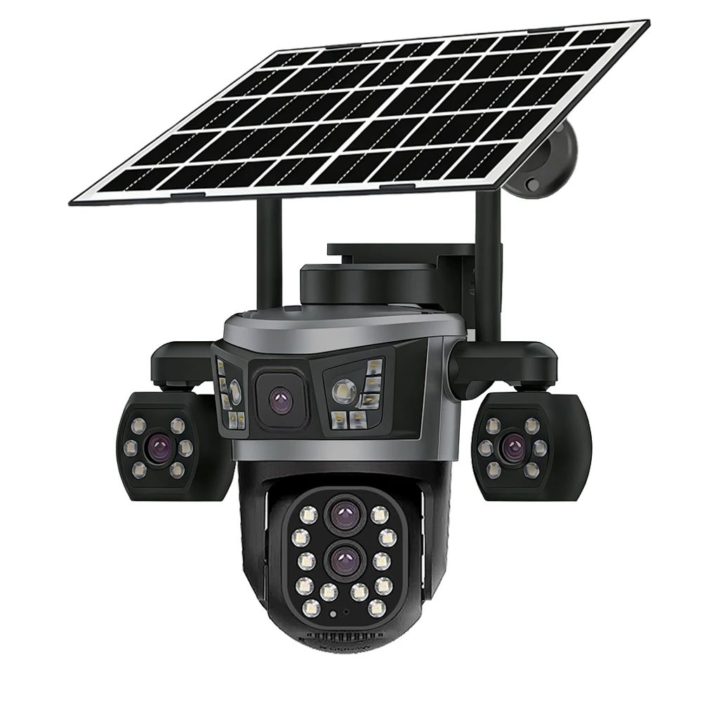 V380 Pro AOV Outdoor-Solarkamera 4G SIM 4 Linsen 4 Bildschirme 10-facher optischer Zoom Auto-Tracking-Kameras Nachtsicht IP66 Wasserdicht 24/7 Aufnahme CCTV-Sicherheit