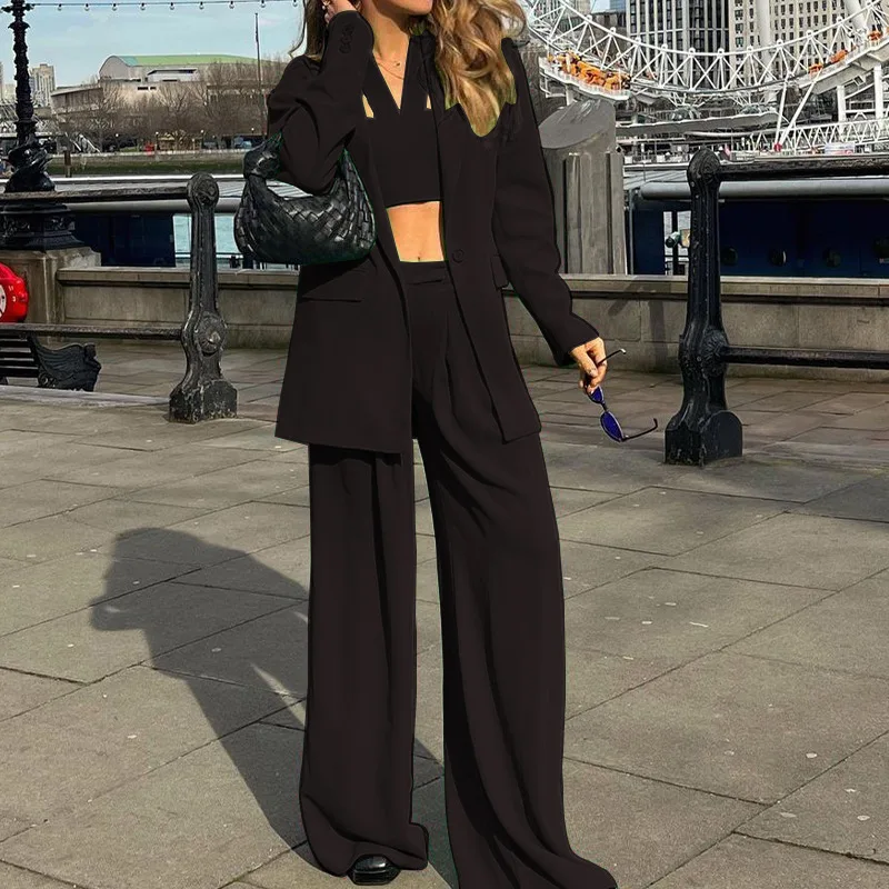 BAMBOOBOY Streetwear Women Three-piece Suit Sets Fashion Suit Jacket Blazers Coat+Vests+Wide Leg Trousers Autumn 3-piece Sets