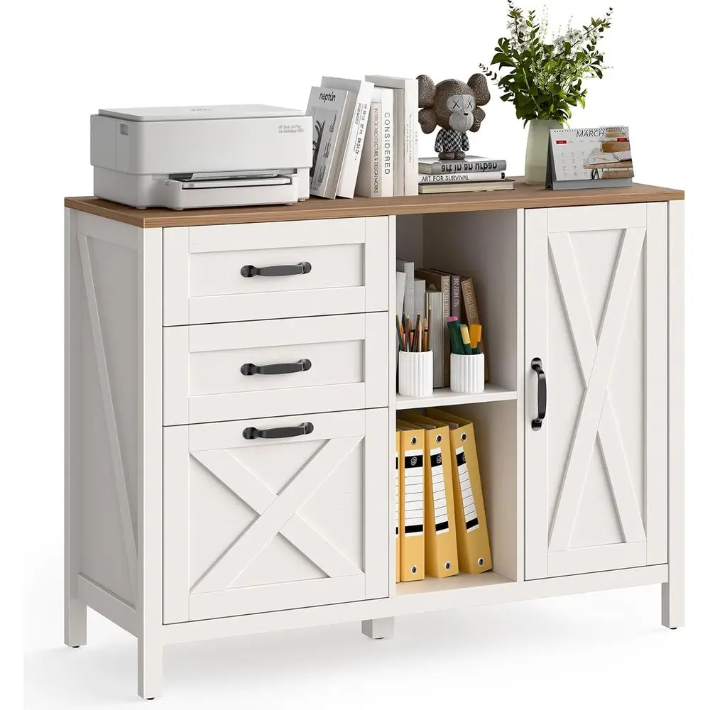 White Lateral File Cabinet with 3 Drawers and Door, Adjustable Shelf Cabinet for Letter/A4 Files, Printer Stand with Storage Cab