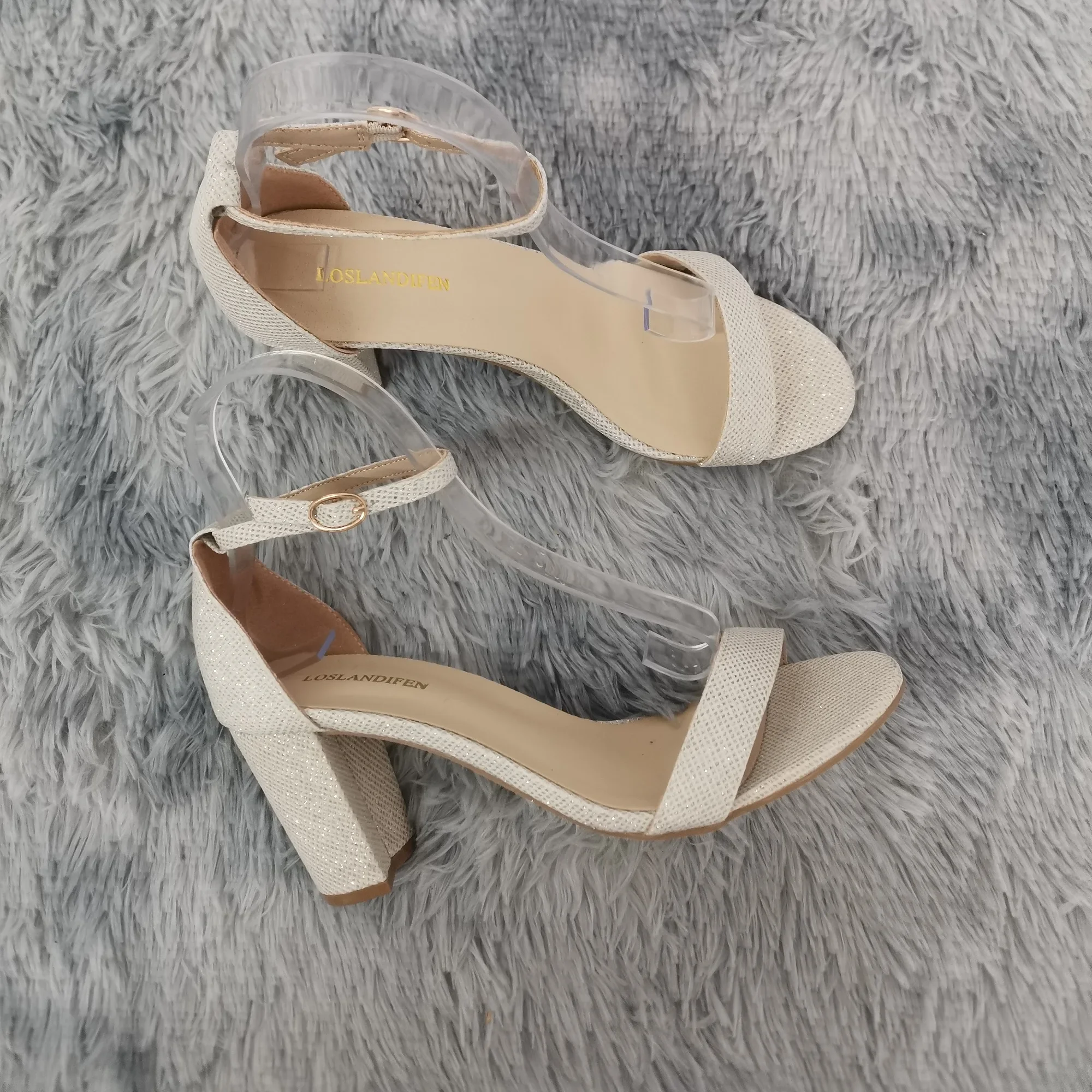 Women Sandals 2025 Summer Glitter Flash Sexy 8cm Open Toes Thick High Heels Buckle Strap Sandal Silver Gold Party Wedding Shoes