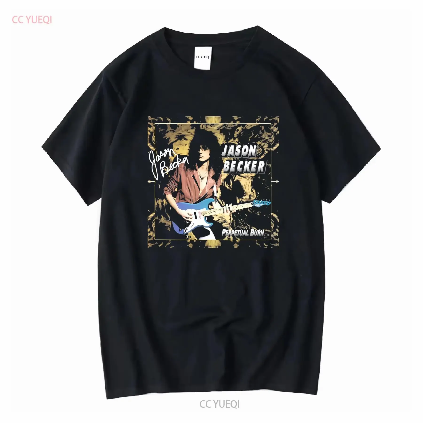 Vintage Jason Becker Perpetual Burn assinado camiseta preta todos os tamanhos PT100 vintage lavado gráfico confortável homme macio ligeiramente
