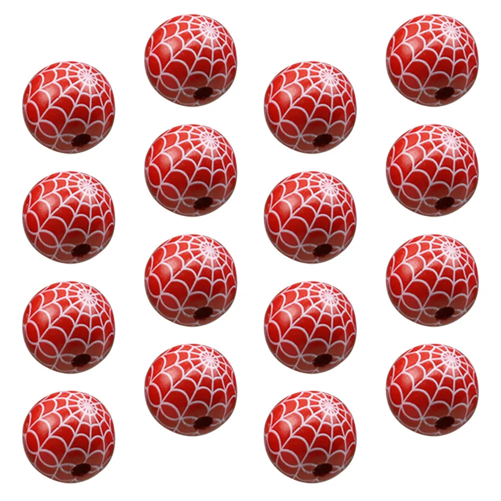 30pcs Halloween Wooden Beads Round Pumpkin Face DIY Jewelry Making Craft Supplies for Handmade Gifts