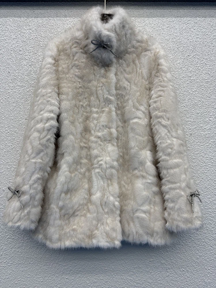 

French Retro Romantic Faux Fur Outerwear Elegant Exquisite Gray Smooth Soft Winter Warm Commuting Comfortable Loose Simple Coat