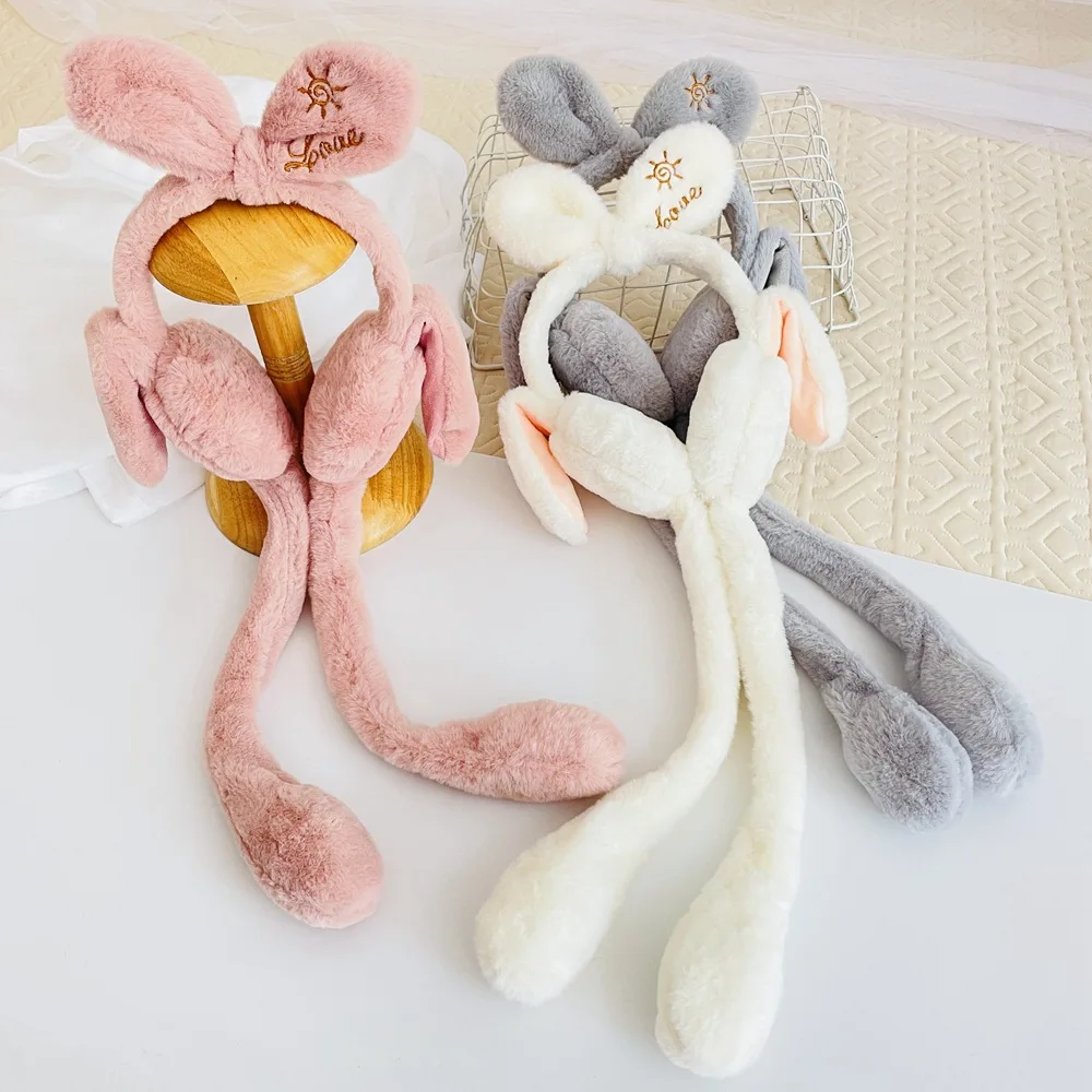 

Cute Rabbit Jumping Earmuffs Outdoor Winter Warm Funny Toy Cap Plush Toy Ears Airbag Hat Children Xmas Gift For Kids