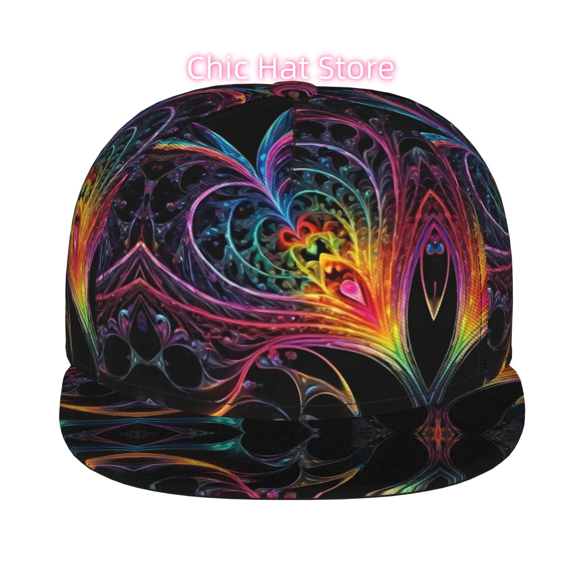 1pc Rainbow Fluid Abstract Heart Fully Printed Hip-hop Caps, Baseball Caps, Stylish Flat-brimmed Baseball Caps, Sports Outdoor C