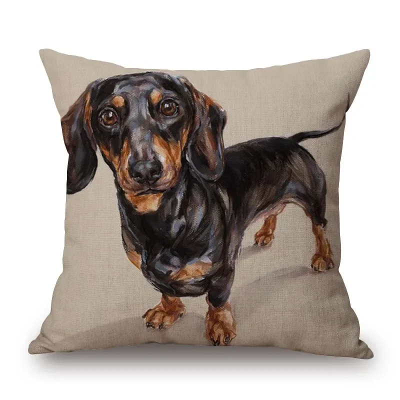 1pcs/SET Hand Painting Dachshund Dog Posters Cushion Covers Sausage Pet Animals Linen Pillowcase Decorative Pillows for Sofa