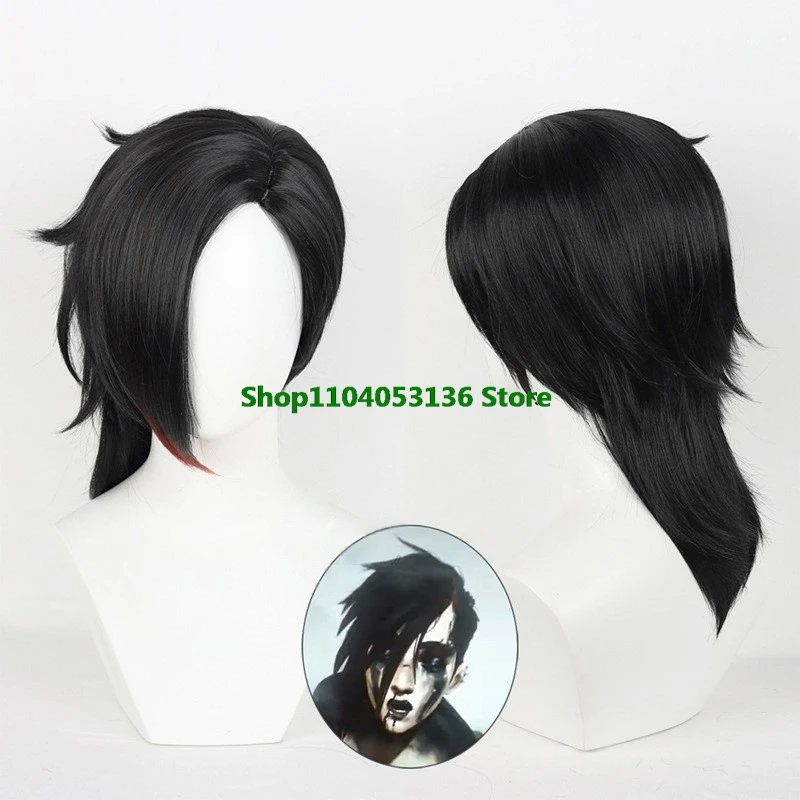 Game Arcane Season 2 Vi Jinx Cosplay Wig Vi 30cm Black and Red Hair For Women Men Halloween Carnival Party LOL Role Play Wig