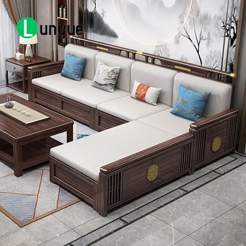 New Chinese Style Ebony Solid Wood Sofa Set High End Living Room Dual Purpose Princess Storage Couch for Apartment Furniture