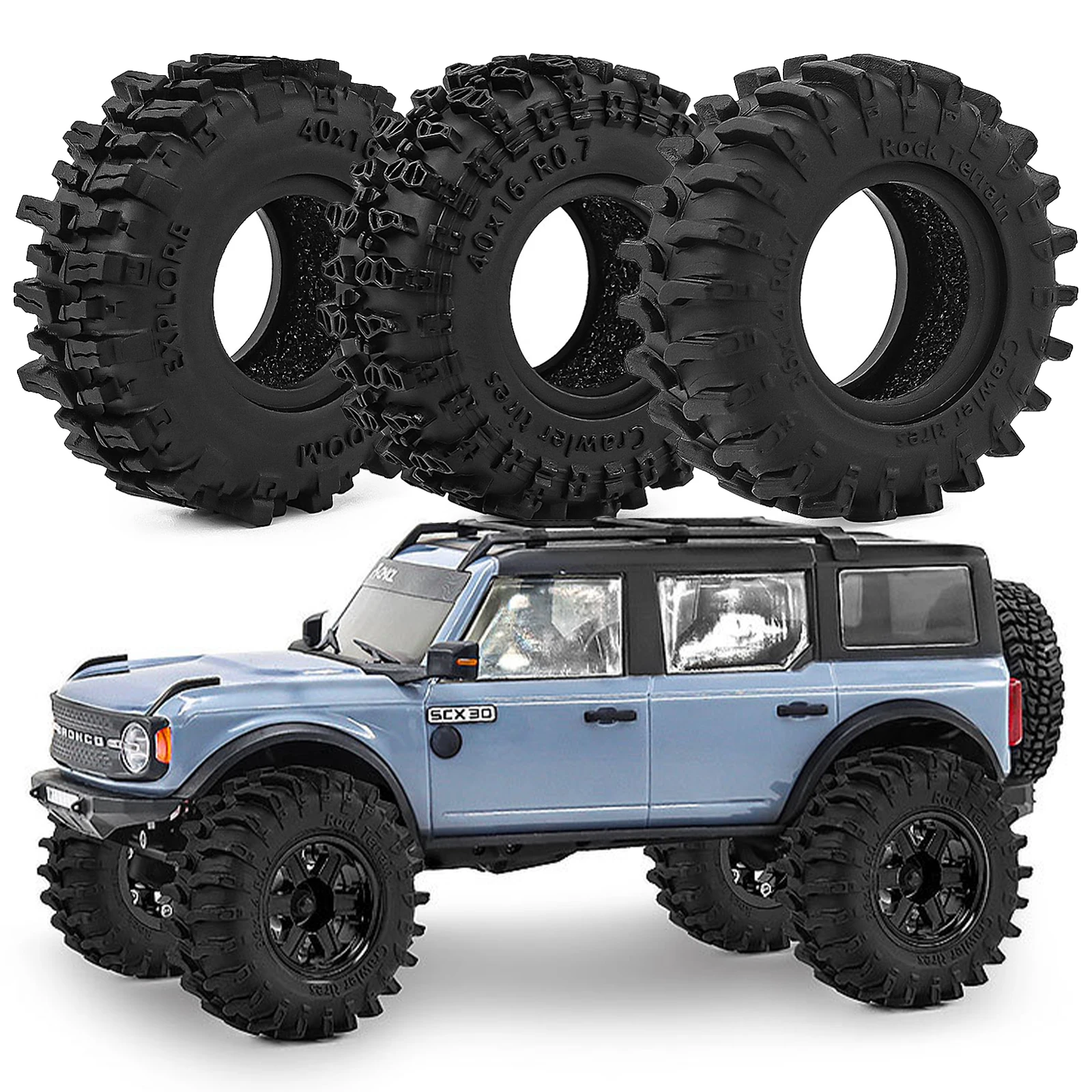 

4pcs 0.7 inch Crawler Rubber Tire for 1/30 Axial SCX30 Ford Bronco/Jeep Wrangler Jlu Chevrolet K10 RC Crawler Car Upgrade Parts