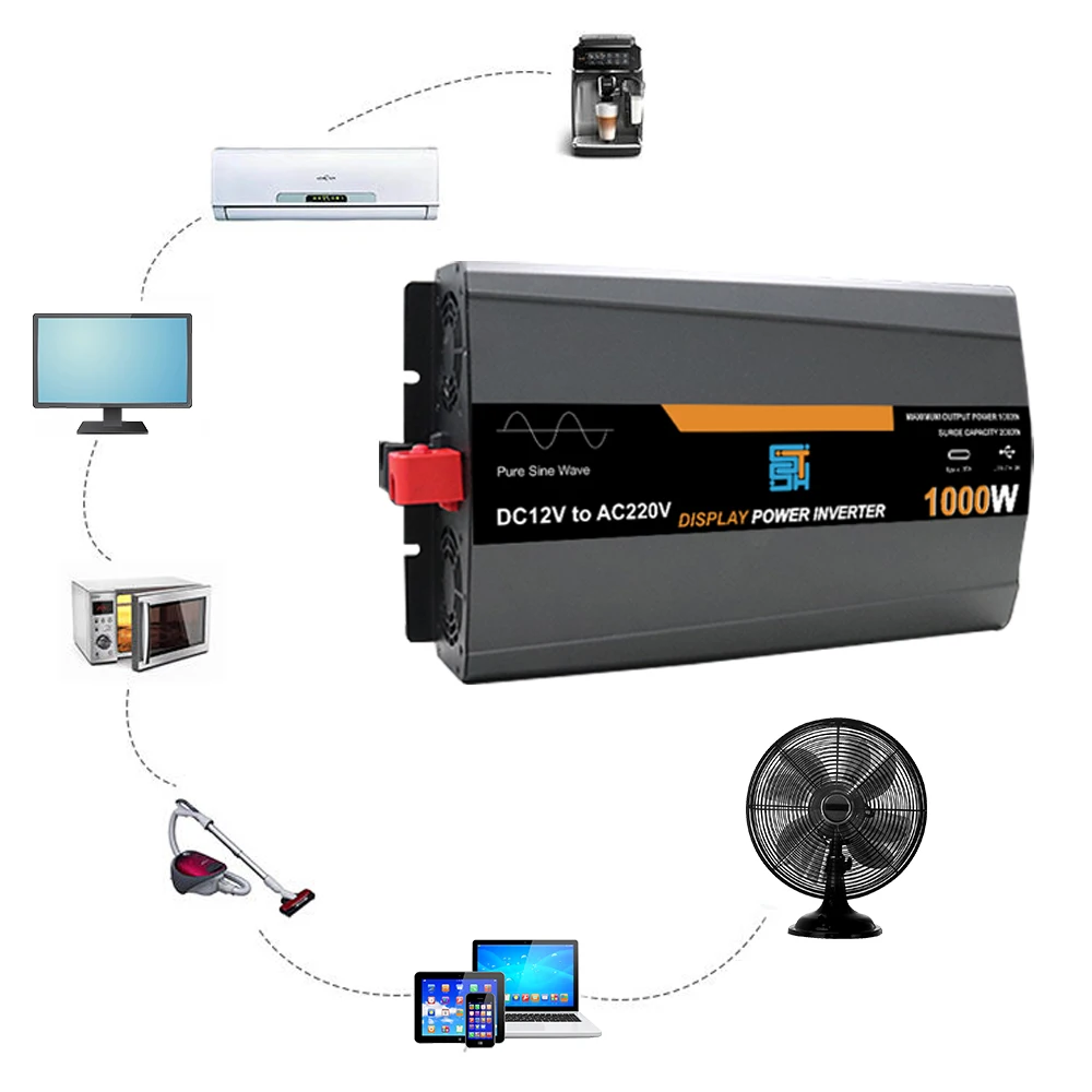 

Single Phase 1000W 1Kw 1000 Watts Dc 12v 24v To Ac 110V 220V 230V Off Grid Pure Sine Wave Solar Power Inverter For RV Home