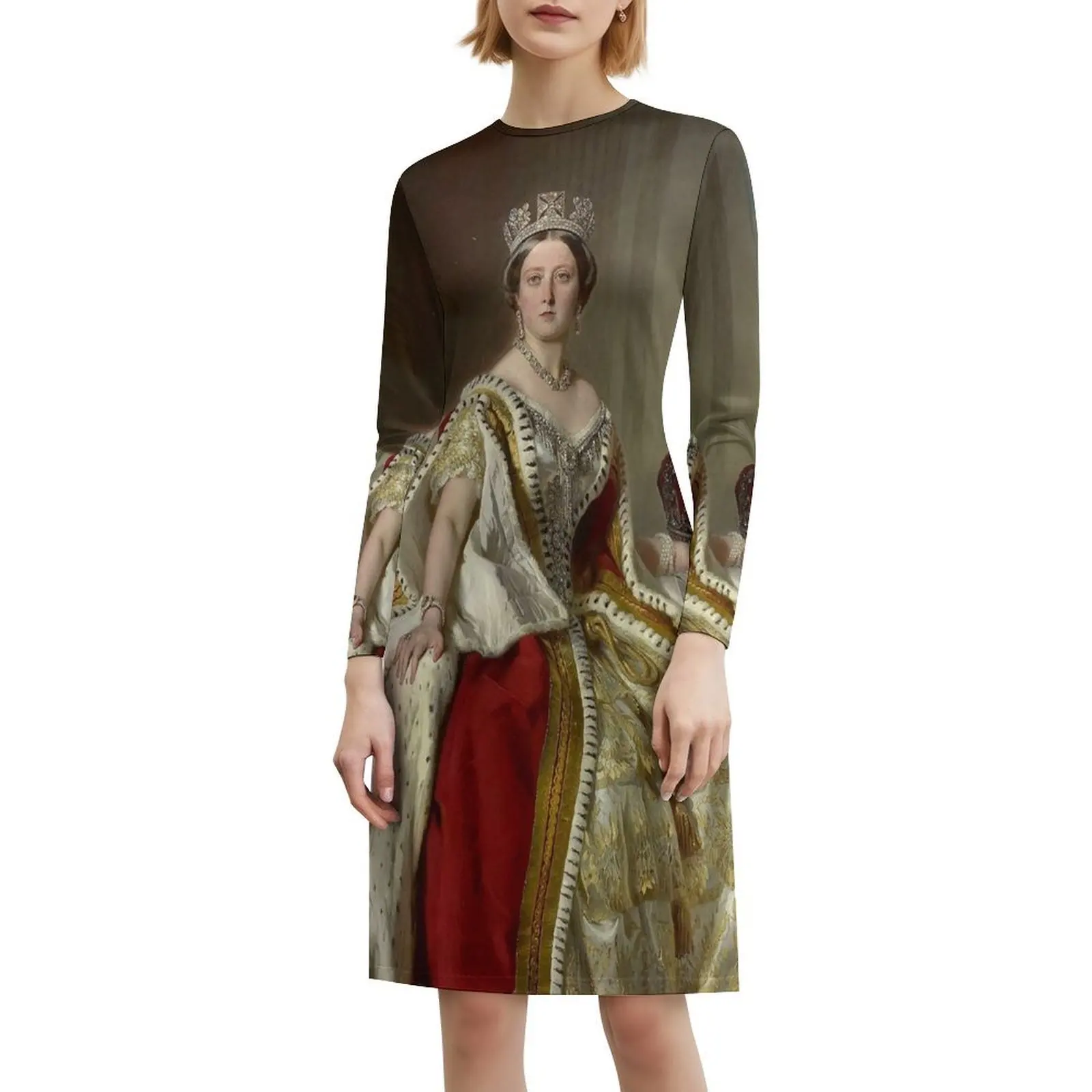 Queen Of England-Minikleid im Preppy-Stil für Damen, A-Linie, lockere Passform, lässiges Tageskleid, Queen Monarch England, englische Königliche Damen