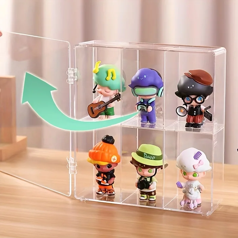 1pc Clear Display Box, 6-Grid Display Shelf For Figure Doll, Transparent Hand-made Ornament Display Box, For Home Room Living Ro