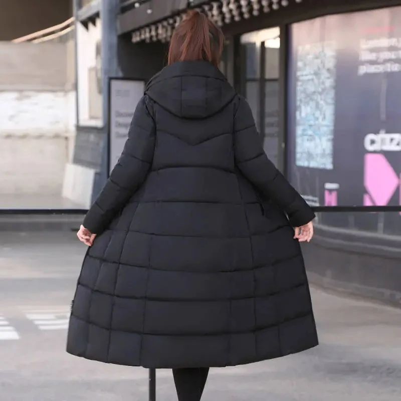 2024 New Black Down Cotton Coats Women Long Warm Winter Jacket Female Windproof Hooded Padded Puffer Parkas Women Overcoat M-4XL