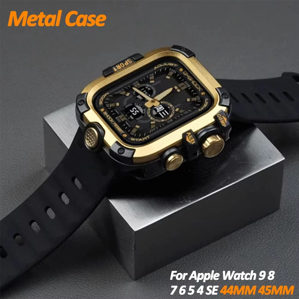 

Aluminum Alloy Case for Apple Watch Series 9 8 7 45mm Metal Case for Iwatch 5 6 Se 4 44mm Screen Film Full Cover Protective Case