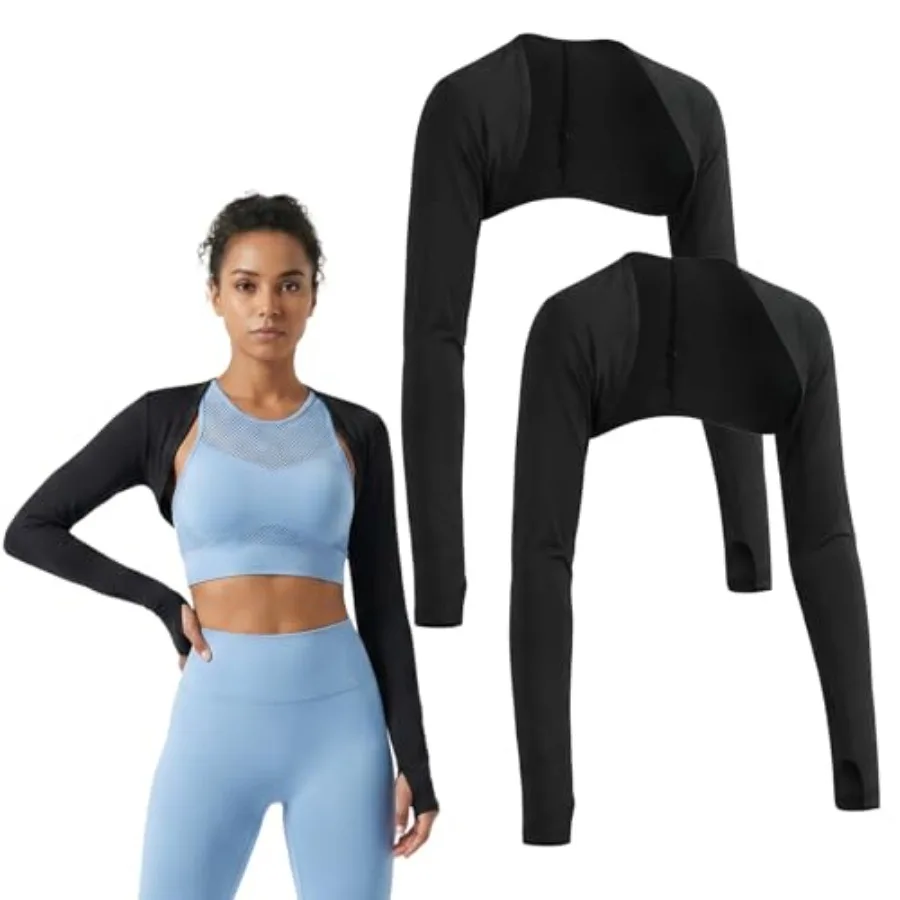 

2 Pack Arm Sleeves for Women, Cooling Sun Protection Shawl Arm Covers with Finger Holes, Black Cooling Sleeves for Women Outdoo