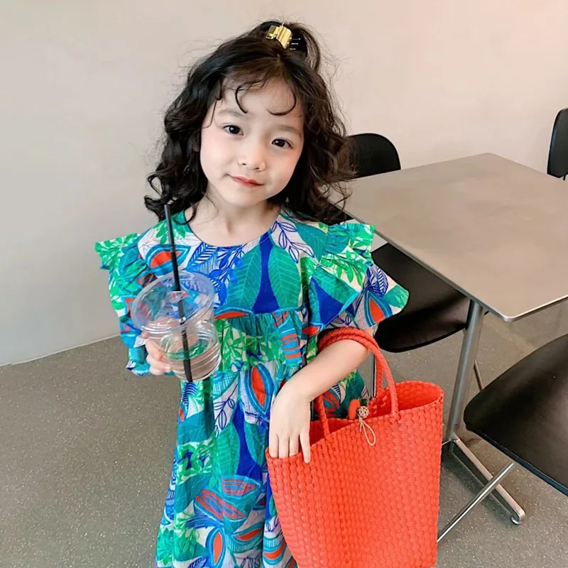 Princess Style Floral Print Fashion Baby Dress Outdoor Summer Ruffles Design