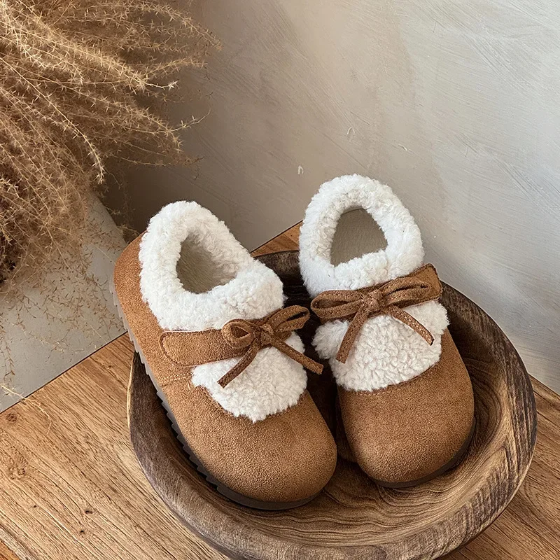 

Girls Princess Leather Shoes Round Toes Cute Kids Flats with Simple Bows 2025 Winter New Children Casual Shoes Soft Versatile