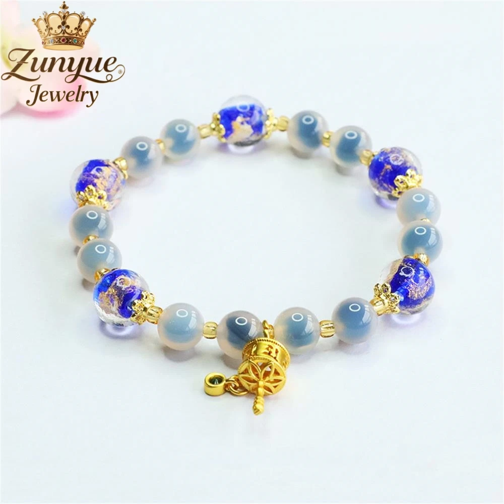 

Natural Blue Sugar Heart Agate Ash Glass Prayer Wheel Bracelet Luxury Quality Fashion Fine Jewelry Exquisite Elegant Charms Gift