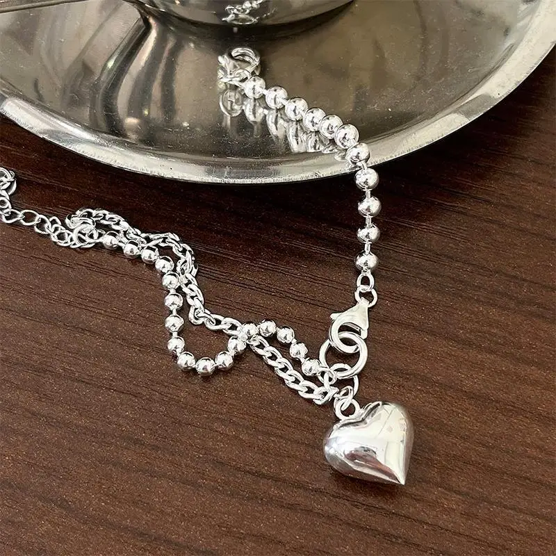 

925 Sterling Silver Bracelet Linked Beads Chain Heart Geometric Punk For Woman Girl Fashion Jewelry Gift Dropship Wholesale