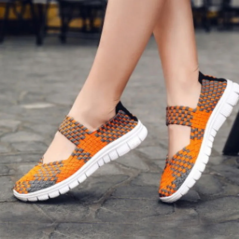 Zapatos planos de primavera y verano para mujer, zapatos tejidos hechos a mano, sandalias informales ultraligeras para mujer, mocasines multicolores WSH2900