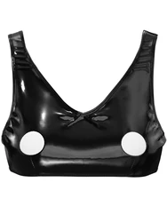 S-3XL Wet Look PVC Tank Top Hollow Out Shiny PU Leather Bustier Crop Tops Tights Hot Sexy Croptop Cropped Cosplay Clubwear Camis